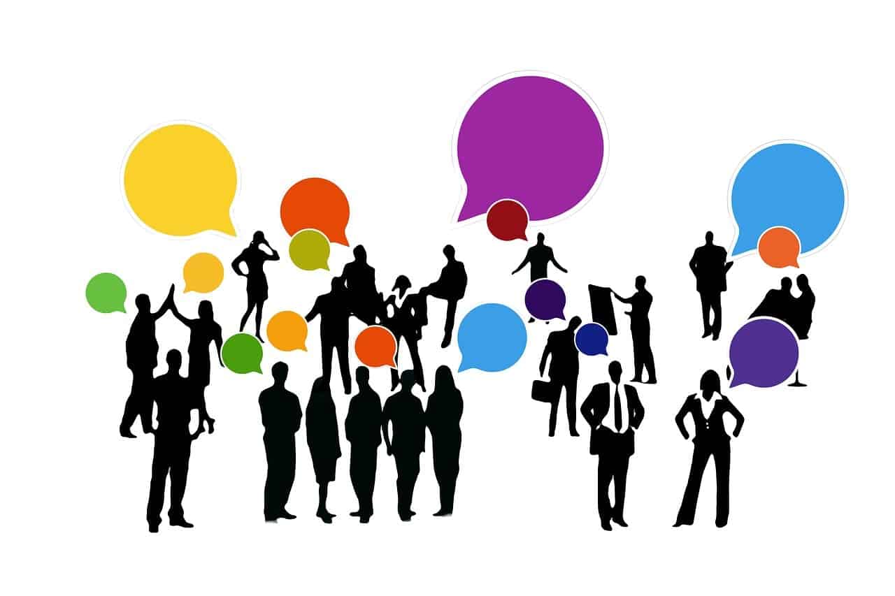 silhouettes of people with blank speech bubbles