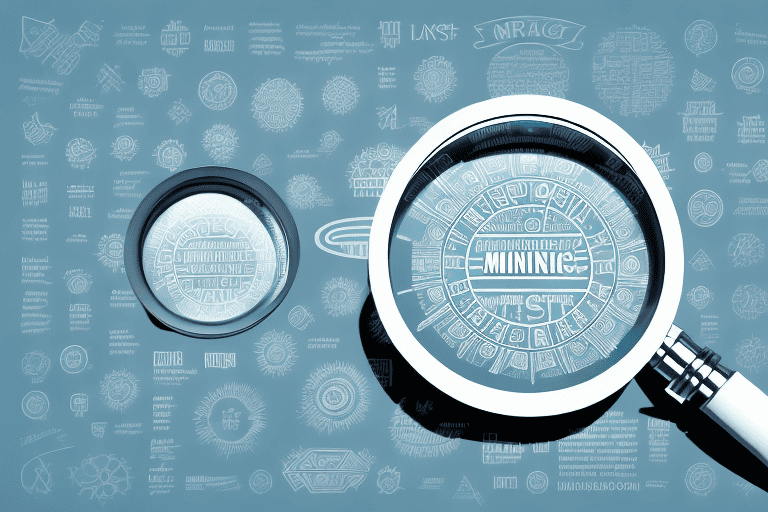 A magnifying glass focusing on a variety of abstract symbols