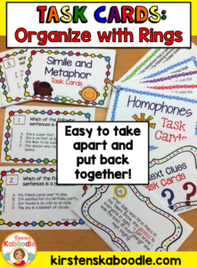 These top ten uses for task cards in the classroom are easy, fun, and engaging for students! Use loose leaf rings for easy storage, clean-up, and organization of your task cards!