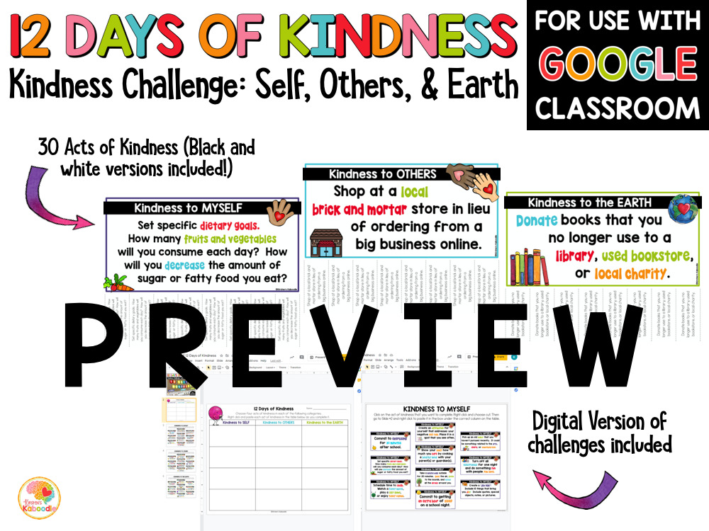 Kindness Challenge 12 Days of Kindness Activities PREVIEW
