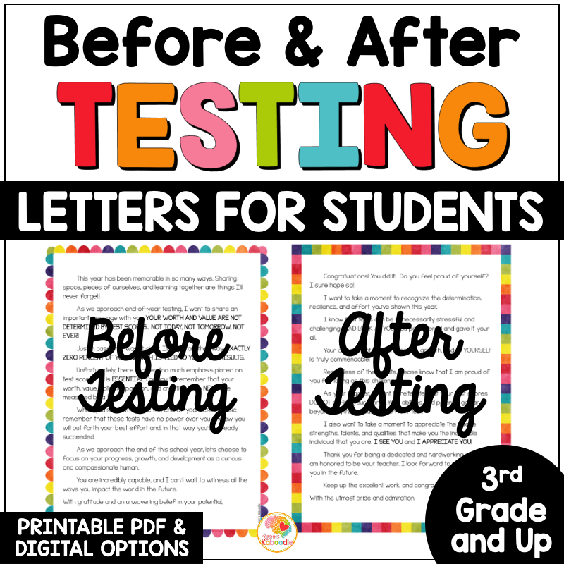Before & After State Testing Letters to Students: Testing Encouragement from the Teacher