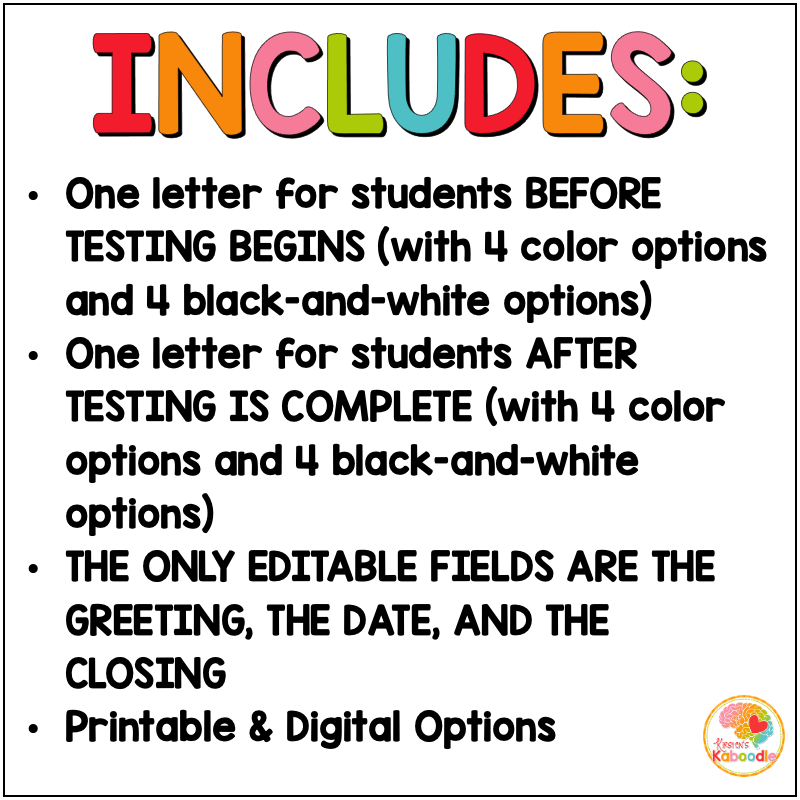 Before & After State Testing Letters to Students: Testing Encouragement from the Teacher - Image 2