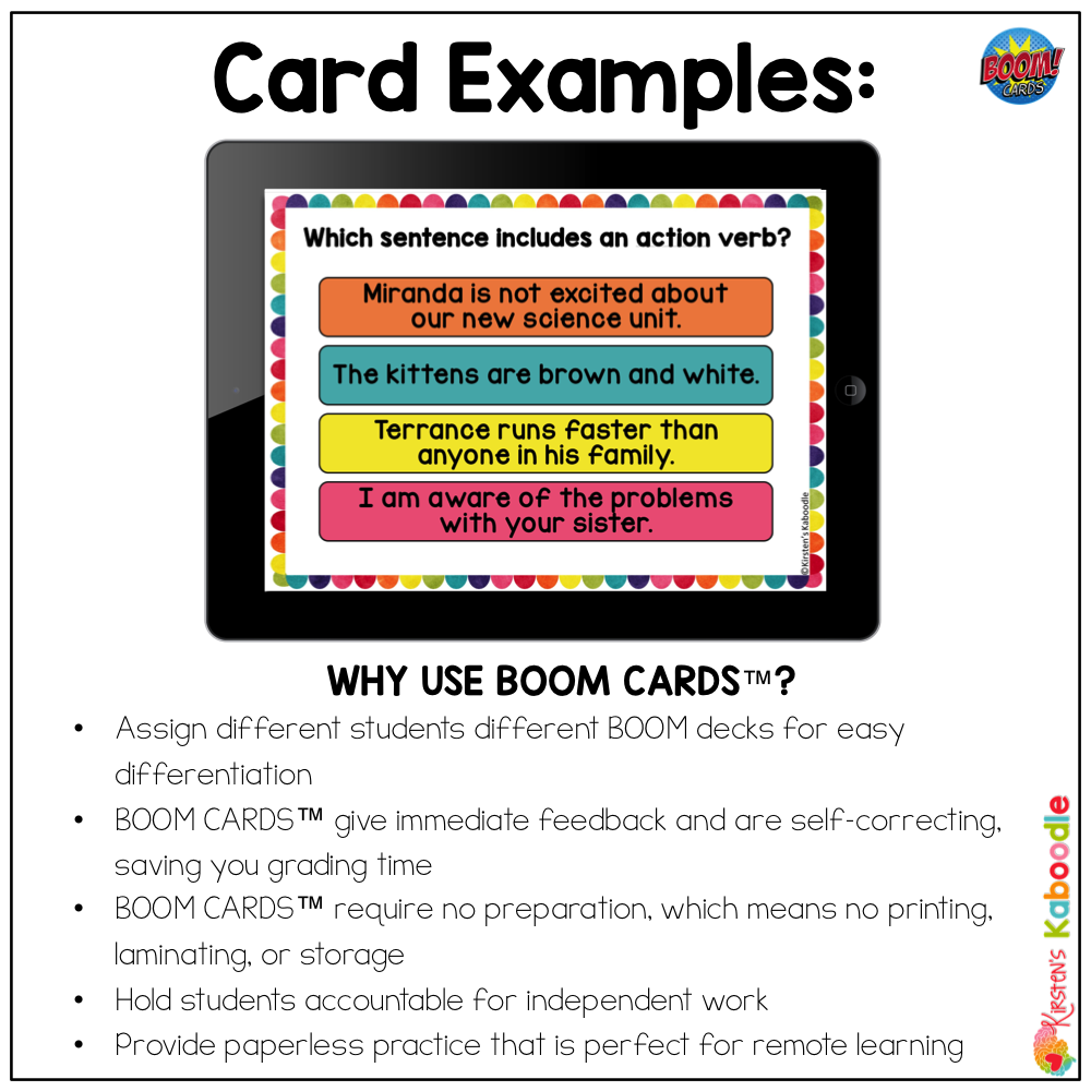 Verbs BOOM CARDS ™ Helping, Action and Linking Verbs Interactive Digital Task Cards - Image 2