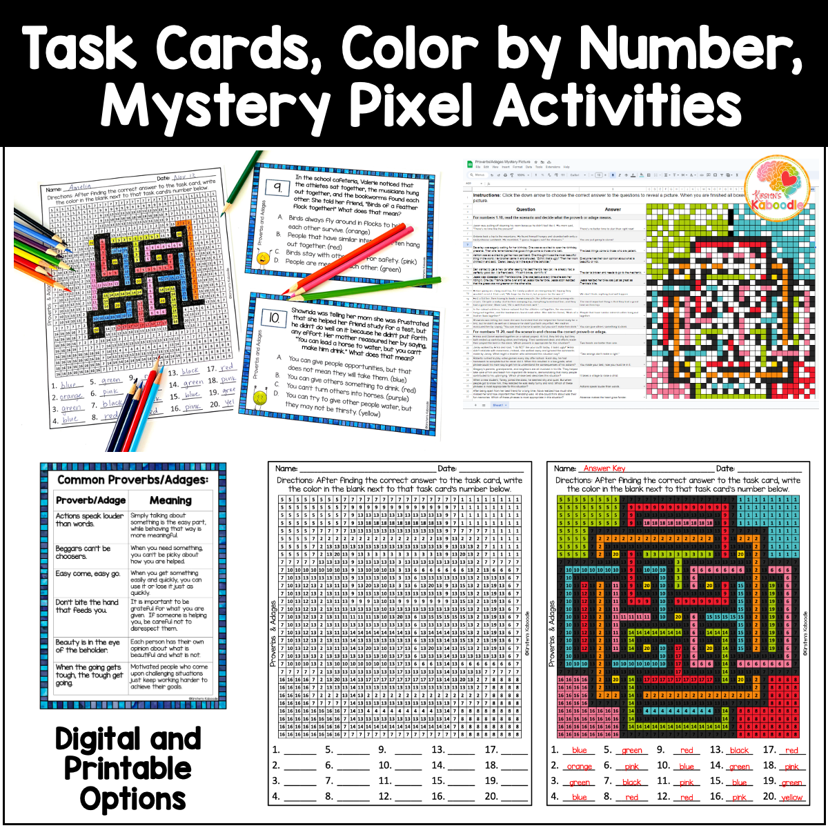 Figurative Language Pixel Art Color by Code Task Cards Activity Coloring Page: Print & Digital - Image 3