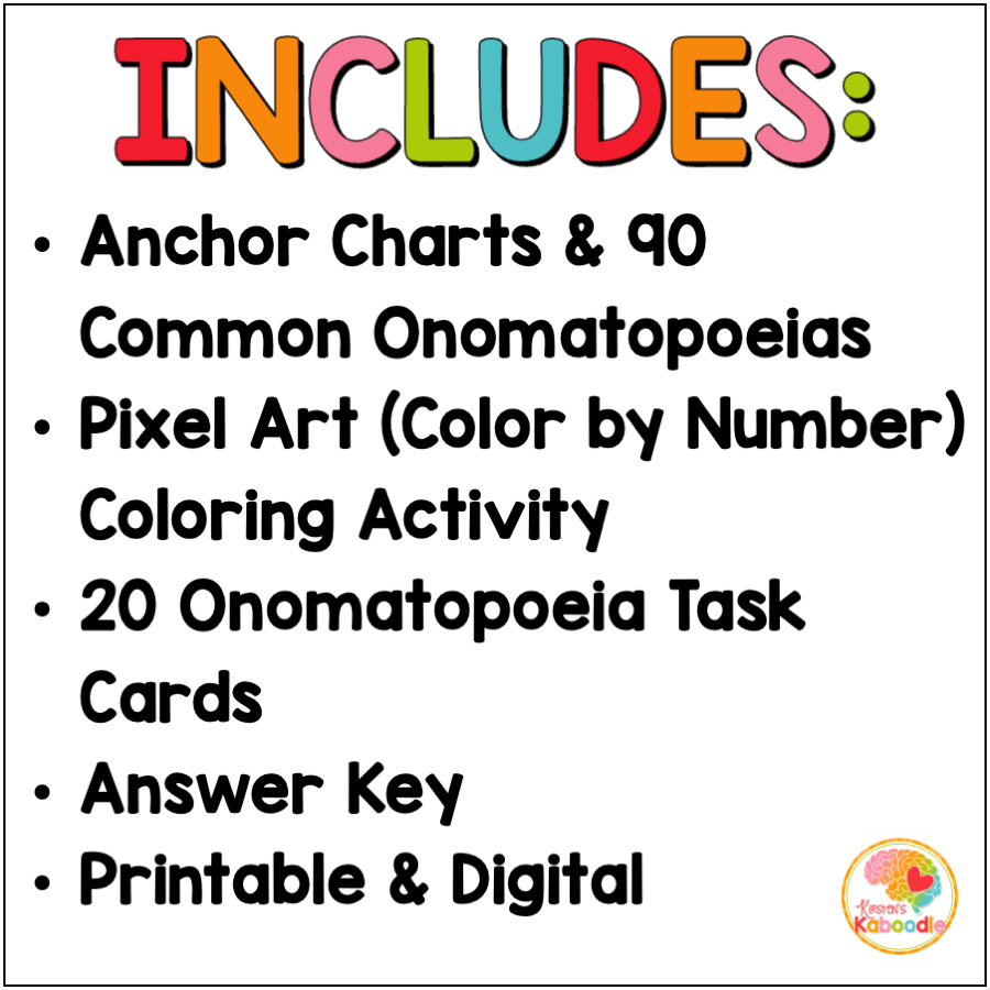Onomatopoeia Pixel Art Color by Code Task Cards Activity Coloring Page: Print & Digital - Image 2