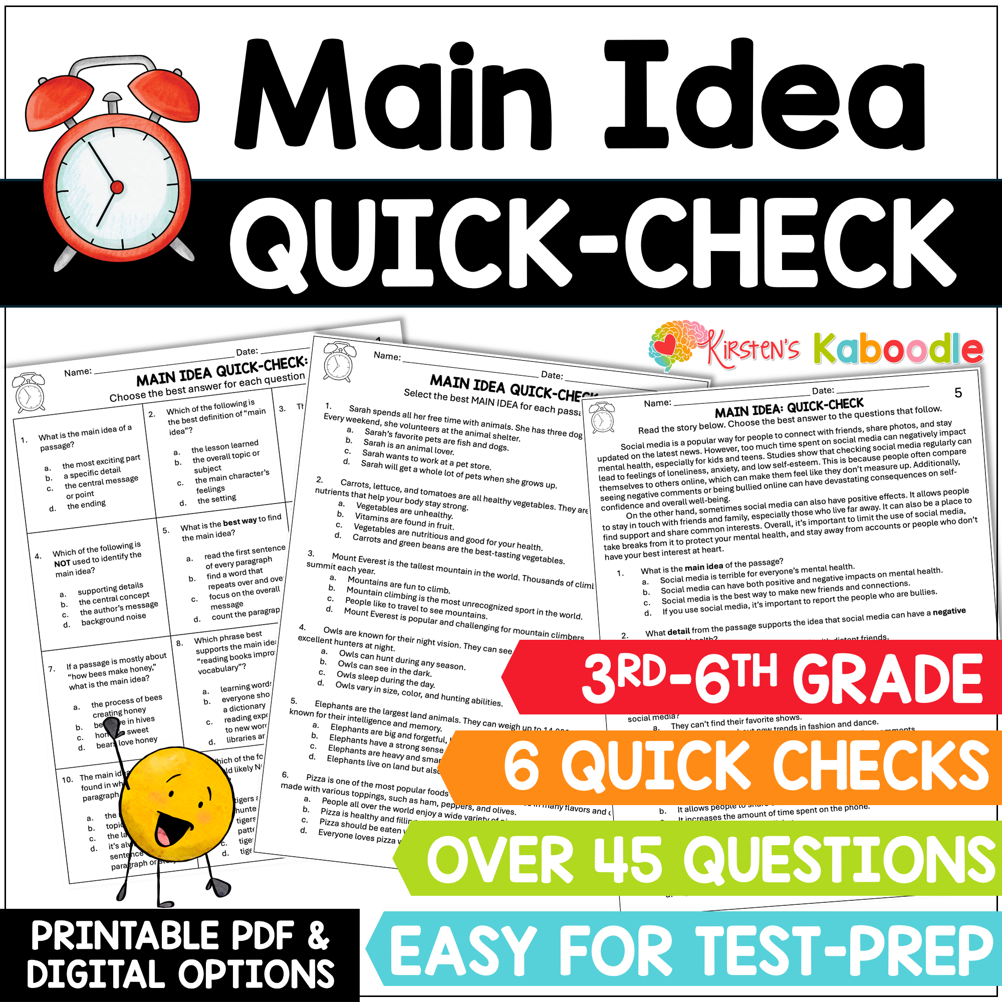 main-idea-review-test-prep-quick-check-worksheets