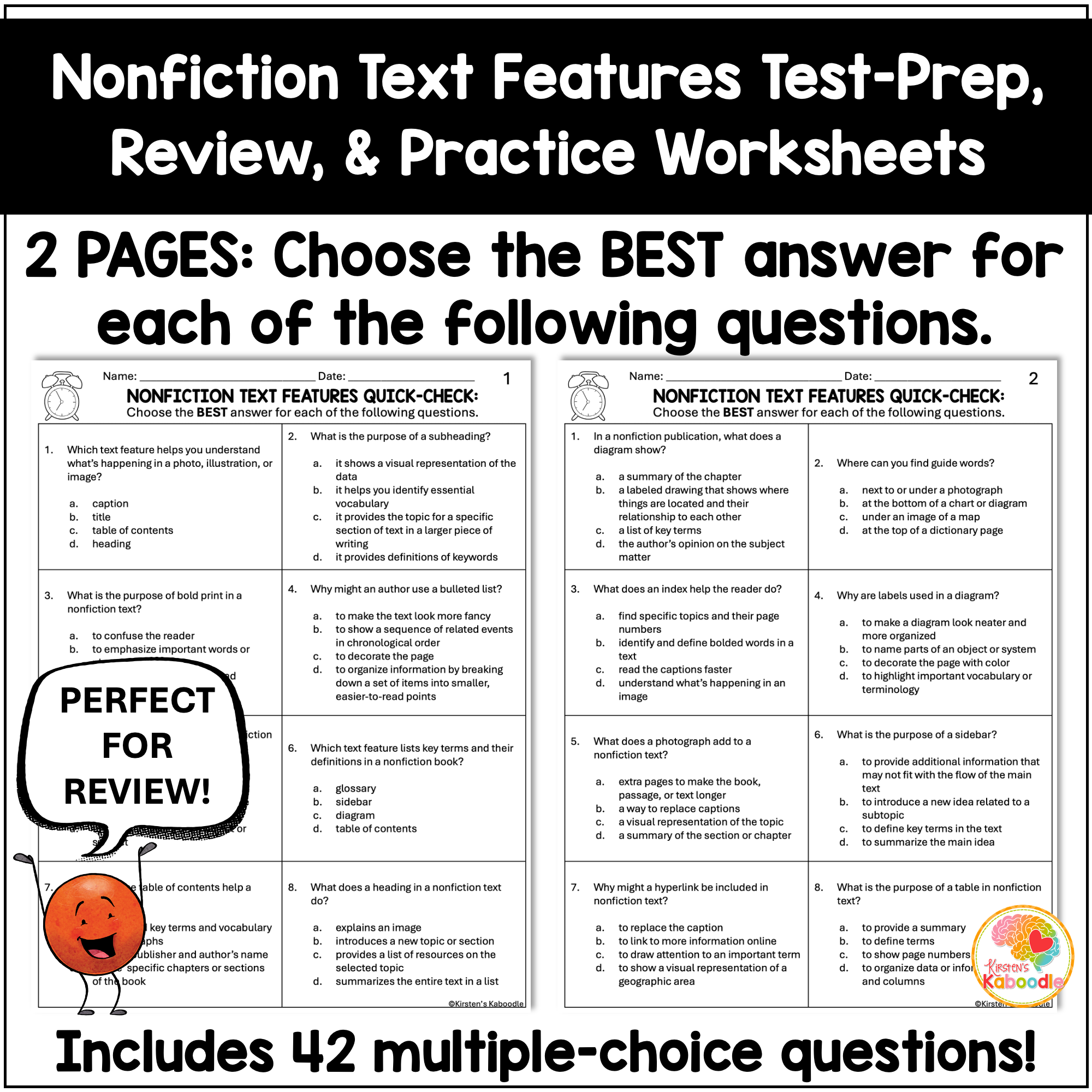 nonfiction-text-features-worksheets-quick-check-review