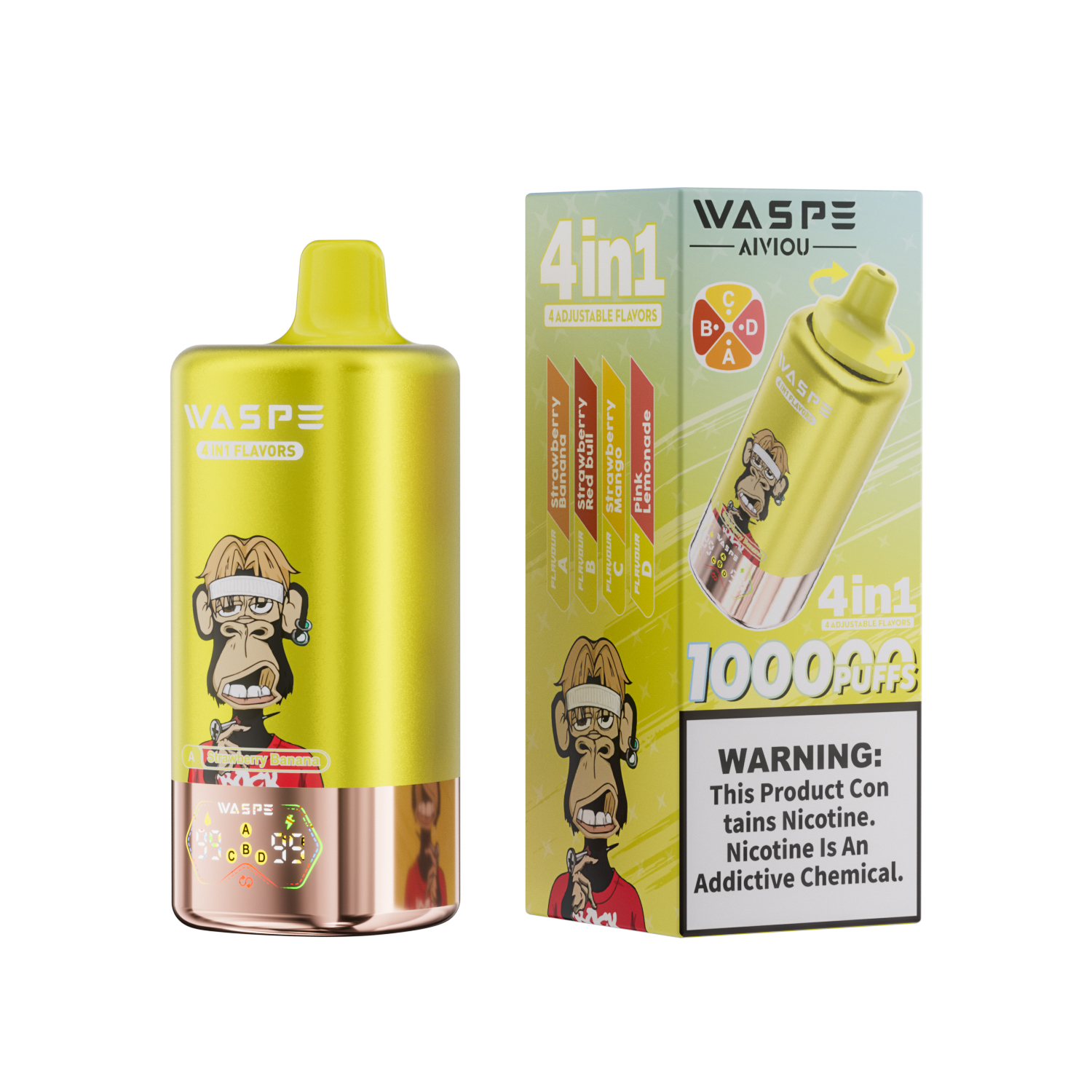 WASPE 4 in 1 100K Strawberry Banana & Strawberry Red Bull & Strawberry Mango & Pink Lemonade - immagine 2
