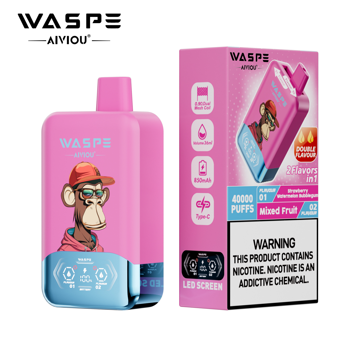 WASPE AIVIOU 40000 Strawberry Watermelon Bubblegum & Mixed Fruit - immagine 2