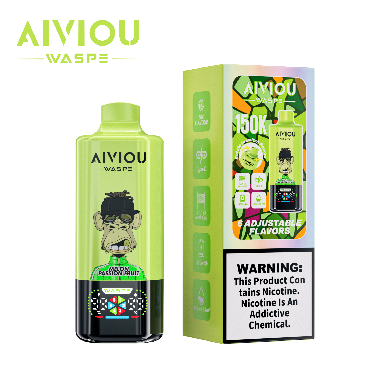 WASPE AIVIOU 6 in 1 150K Melon Passion Fruit & Blackberry Ice & Apple Kiwi – Bild 2