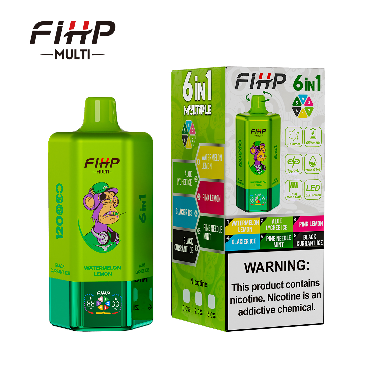 FIHP 120K 6in1 Watermelon Lemon & Aloe Lychee Ice & Pink Lemon & Glacier Ice & Pine Needle Mint & Black Currant Ice – Bild 2