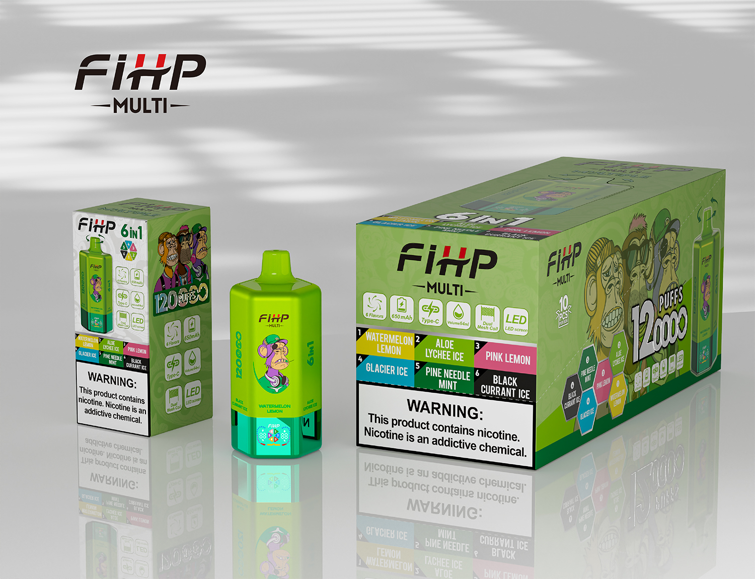 FIHP 120K 6in1 Watermelon Lemon & Aloe Lychee Ice & Pink Lemon & Glacier Ice & Pine Needle Mint & Black Currant Ice – Bild 3