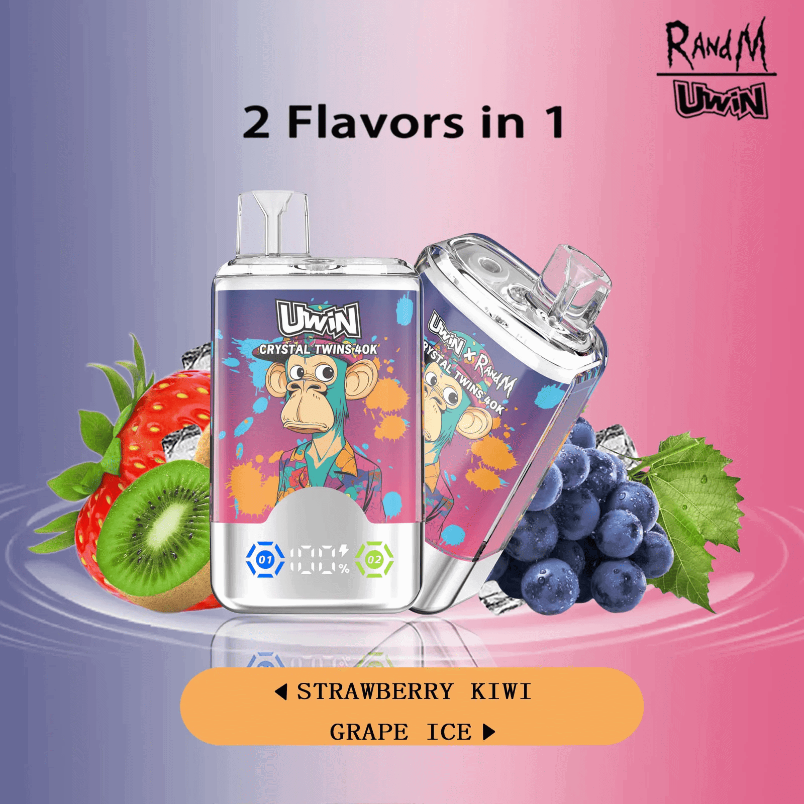Uwin Crystal Twins 40K Strawberry Kiwi & Grape Ice