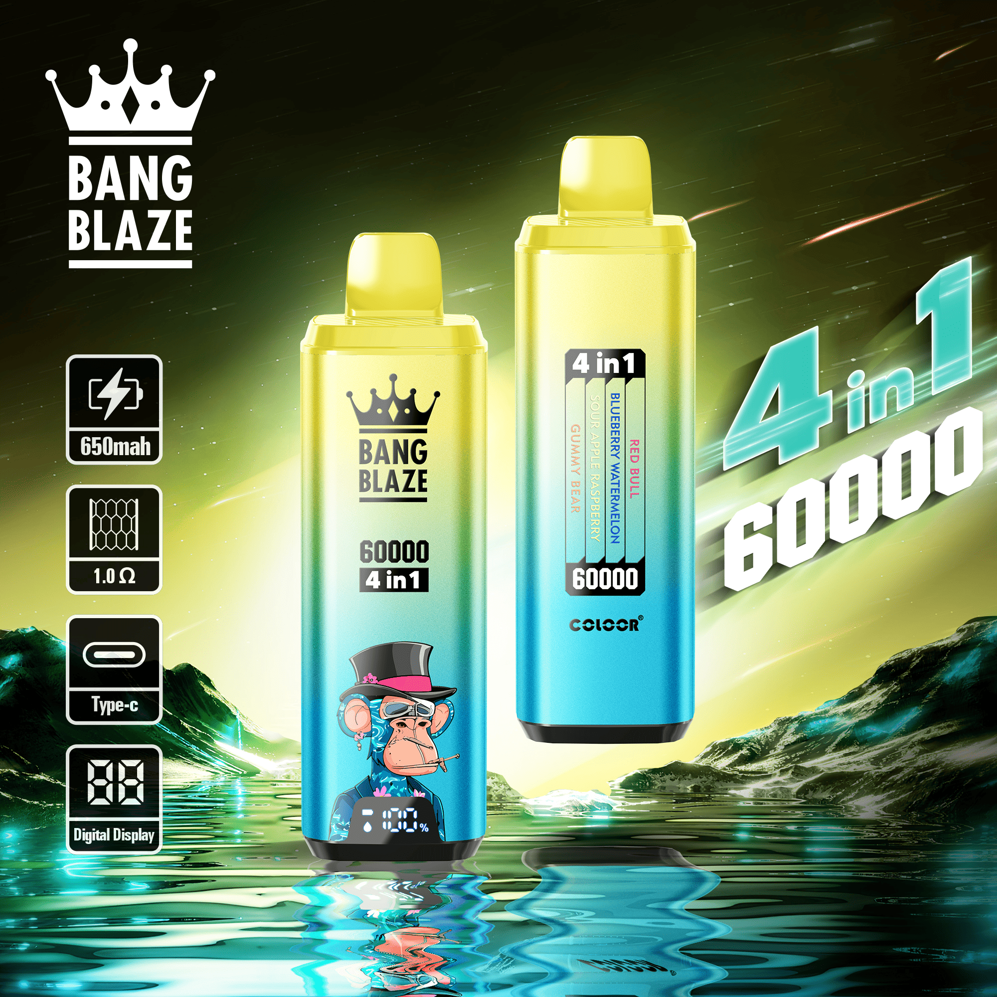 Bang Blaze 60000 Energy Drink & Blueberry Watermelon & Sour Apple Raspberry & Gummy Bear