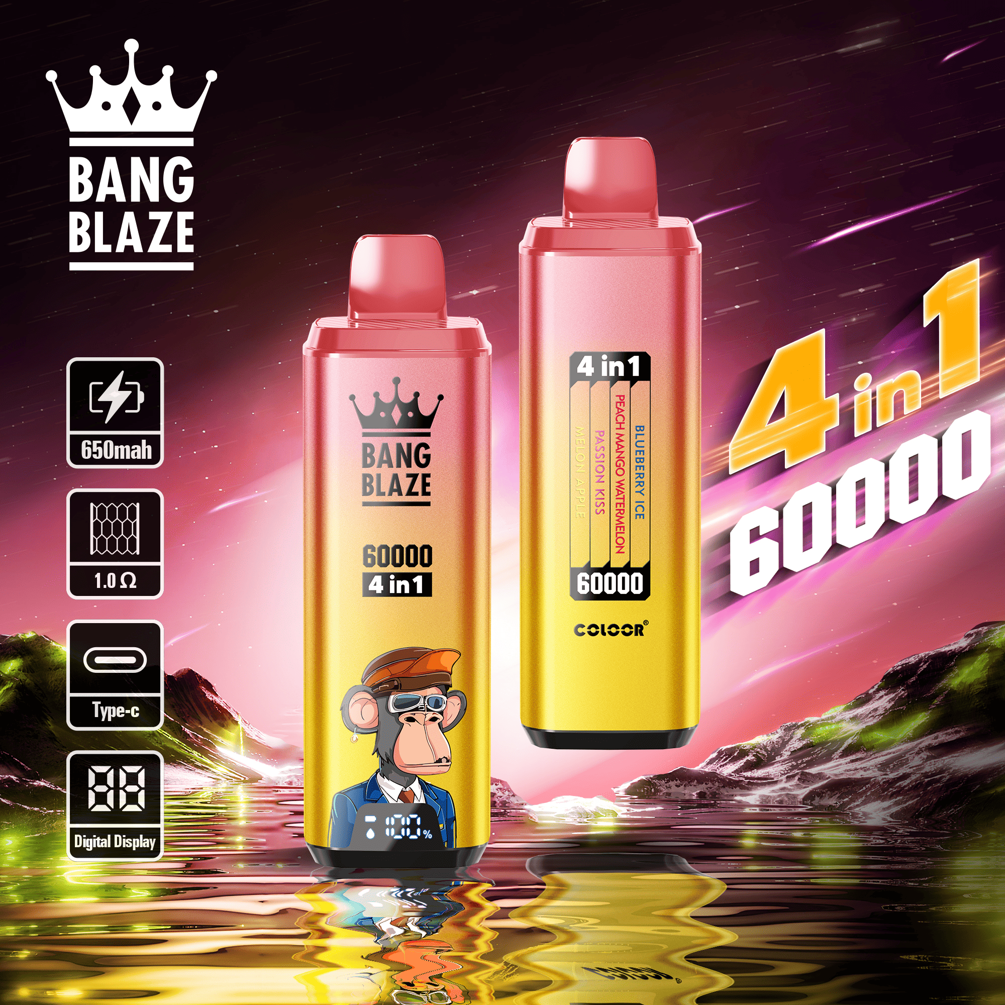 Bang Blaze 60000 Blueberry Ice & Peach Mango Watermelon & Passion Kiss & Melon Apple
