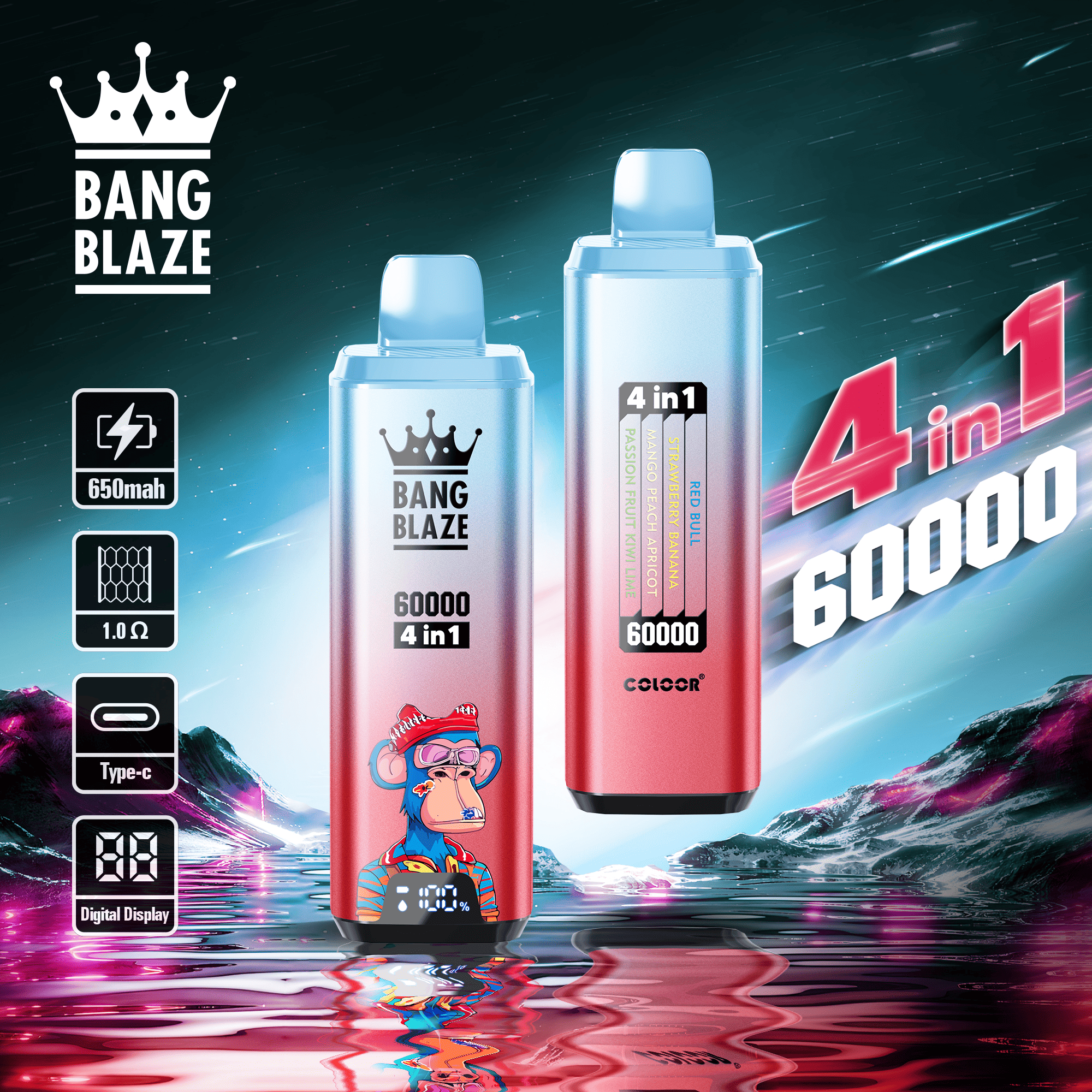 Bang Blaze 60000 Energy Drink & Strawberry Banana & Mango Peach Apricot & Passion Fruit Kiwi Lime