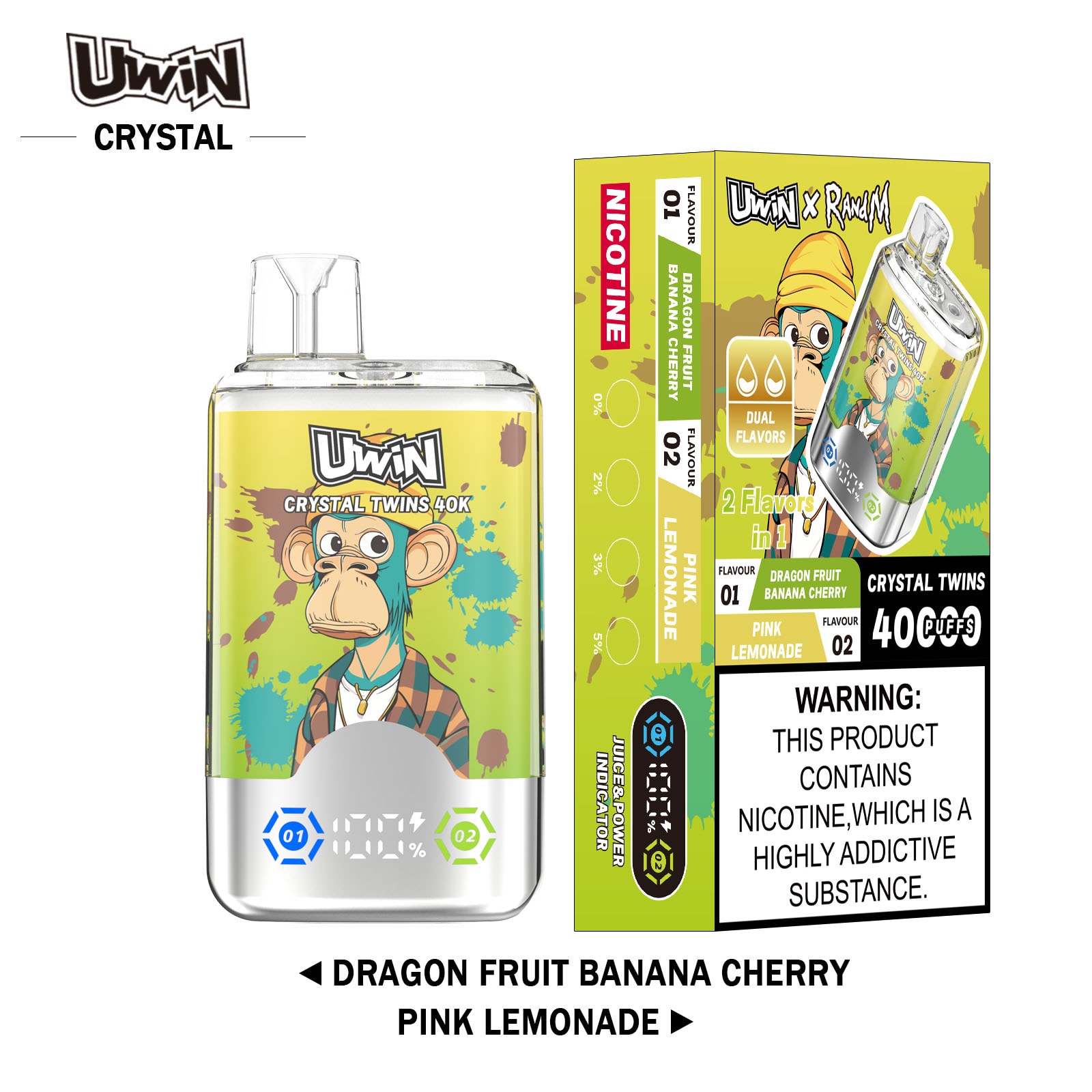 Uwin Crystal Twins 40K Dragon Fruit Banana Cherry & Pink Lemonade – Bild 2