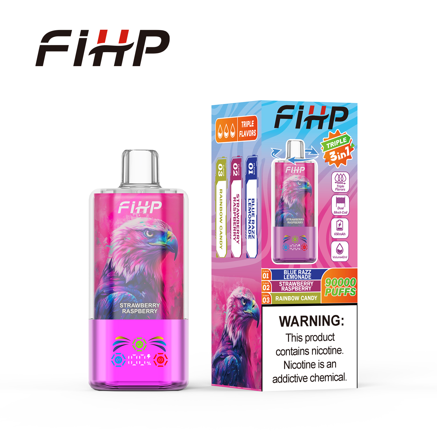 FIHP 90000 3in1 Blue Razz Lemonade & Strawberry Raspberry & Rainbow Candy