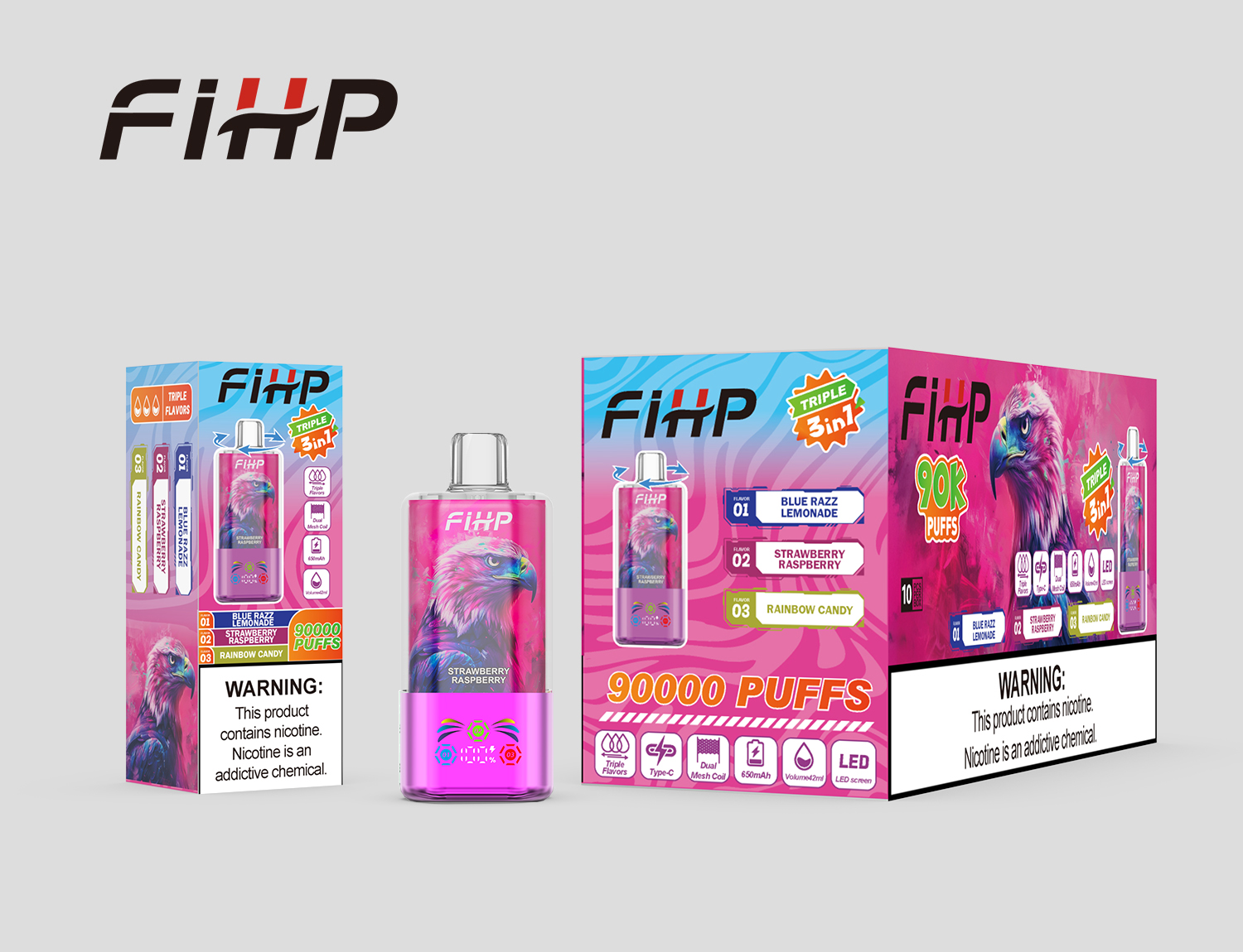FIHP 90000 3in1 Blue Razz Lemonade & Strawberry Raspberry & Rainbow Candy – Bild 2