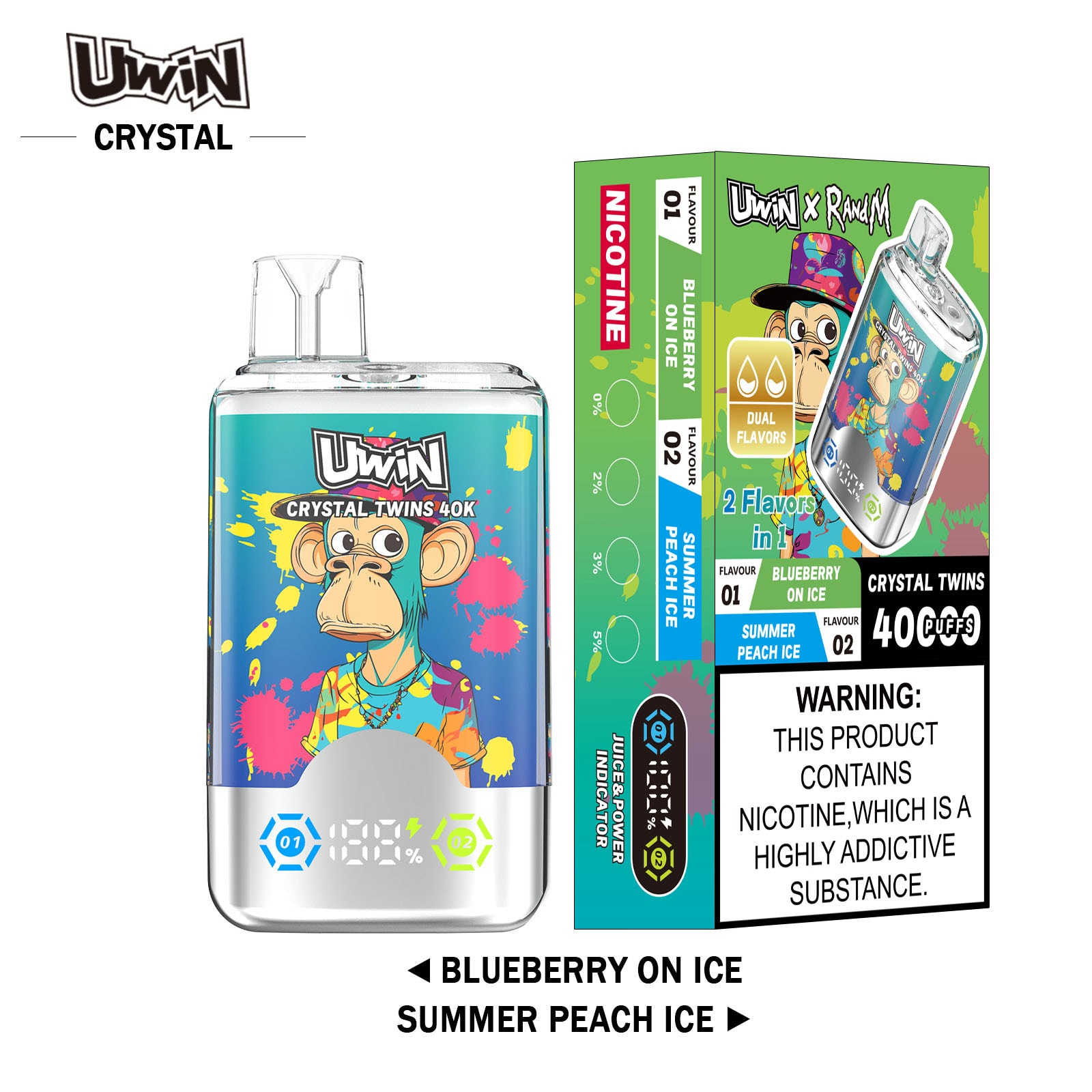 Uwin Crystal Twins 40K Blueberry On Ice & Summer Peach Ice – Bild 2