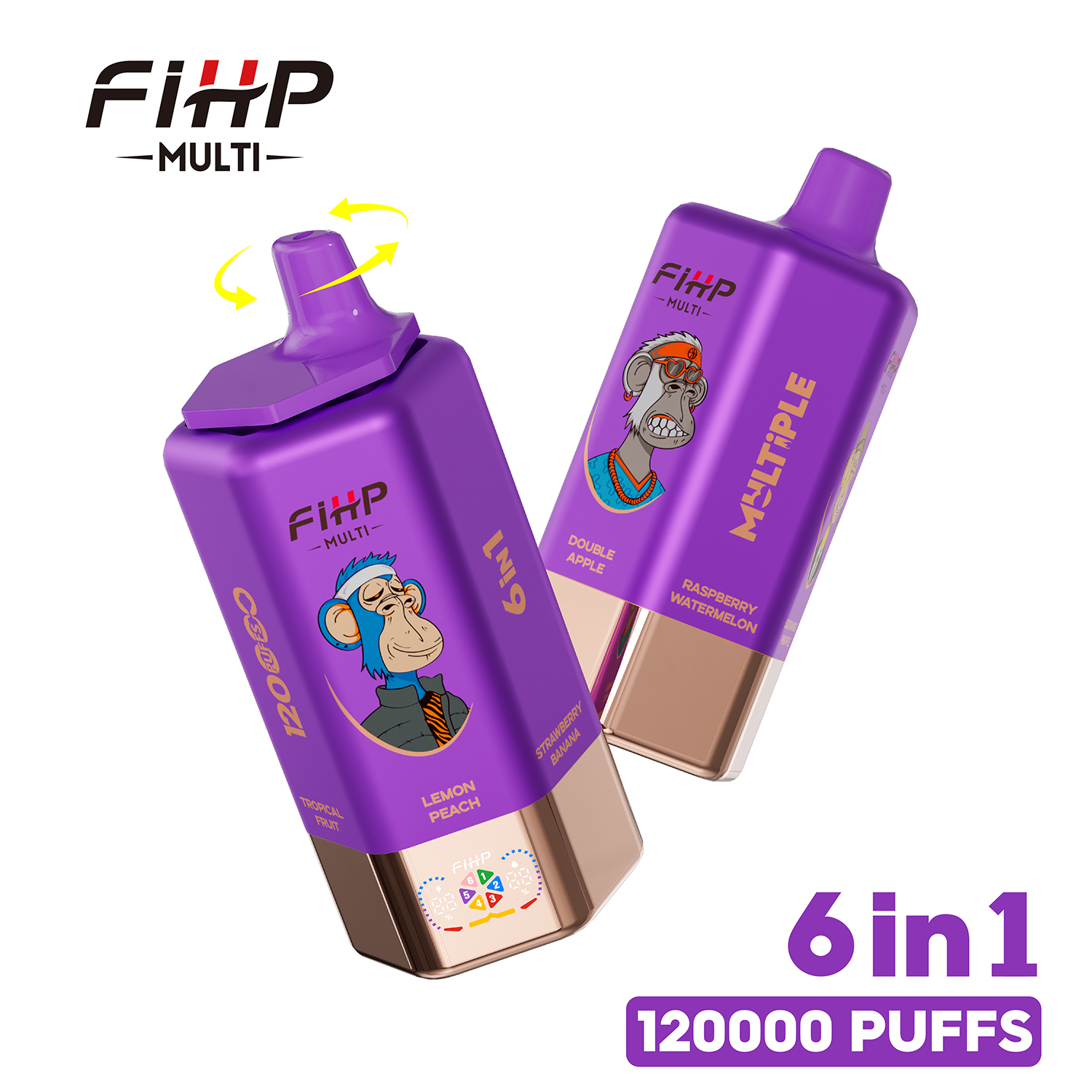 FIHP 120K 6in1 Lemon Peach & Strawberry Banana & Double Apple & Raspberry Watermelon & Sour Mango & Pineapple & Tropical Fruit