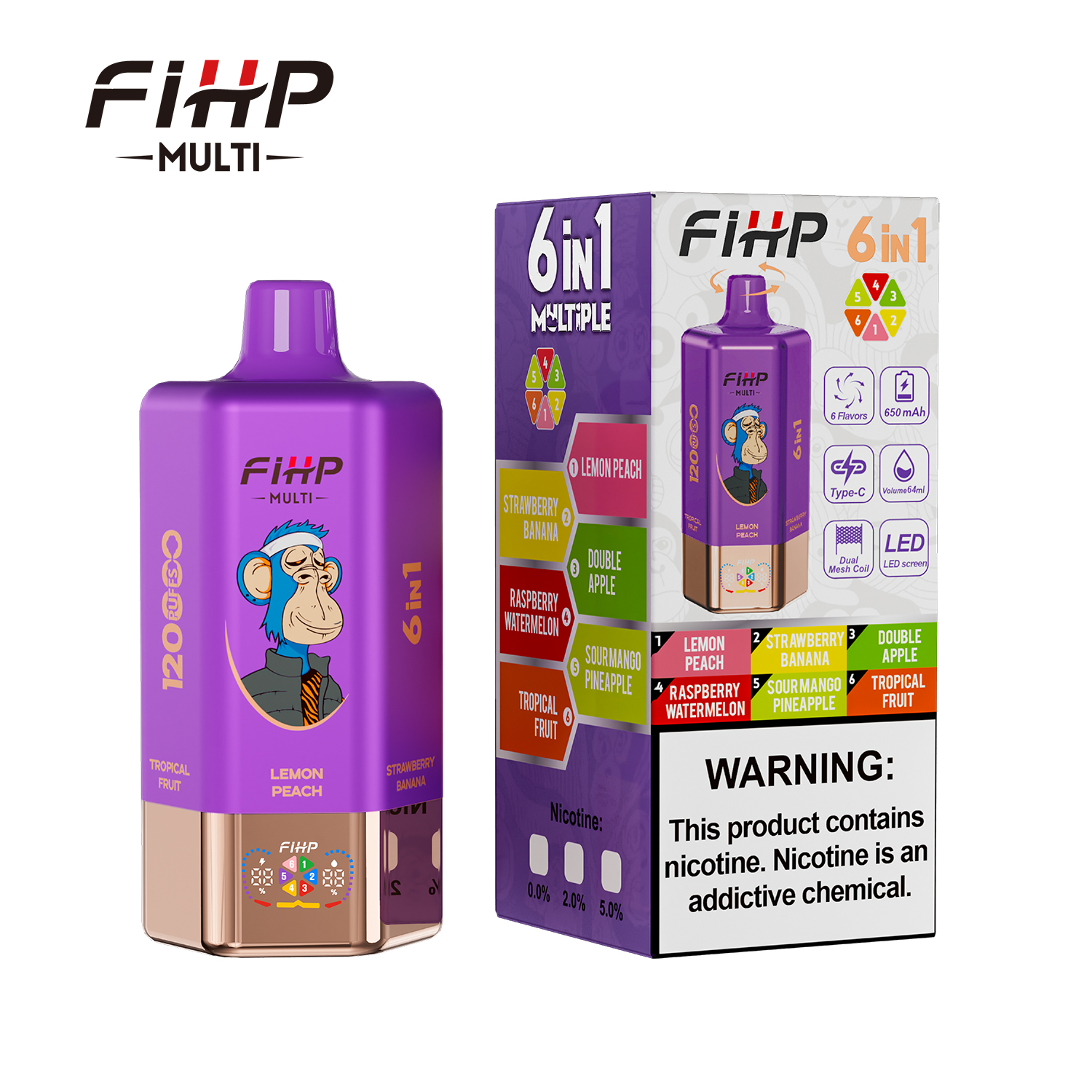 FIHP 120K 6in1 Lemon Peach & Strawberry Banana & Double Apple & Raspberry Watermelon & Sour Mango & Pineapple & Tropical Fruit – Bild 2