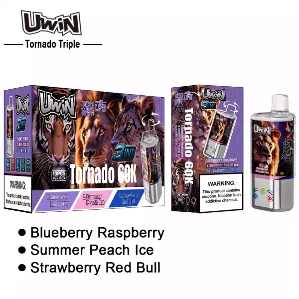 Uwin Tornado Triple 60K Summer Peach Ice & Blueberry Raspberry & Strawberry Red Bull – Bild 3