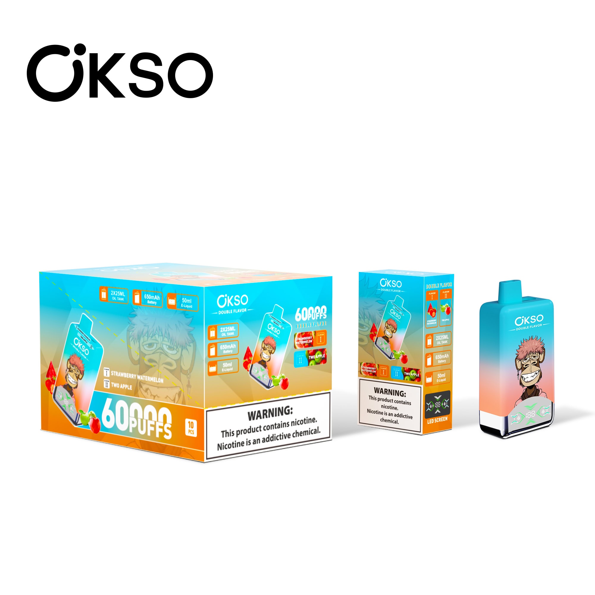 OKSO Double Flavor 60000 Strawberry Watermelon & Two Apple – Bild 2