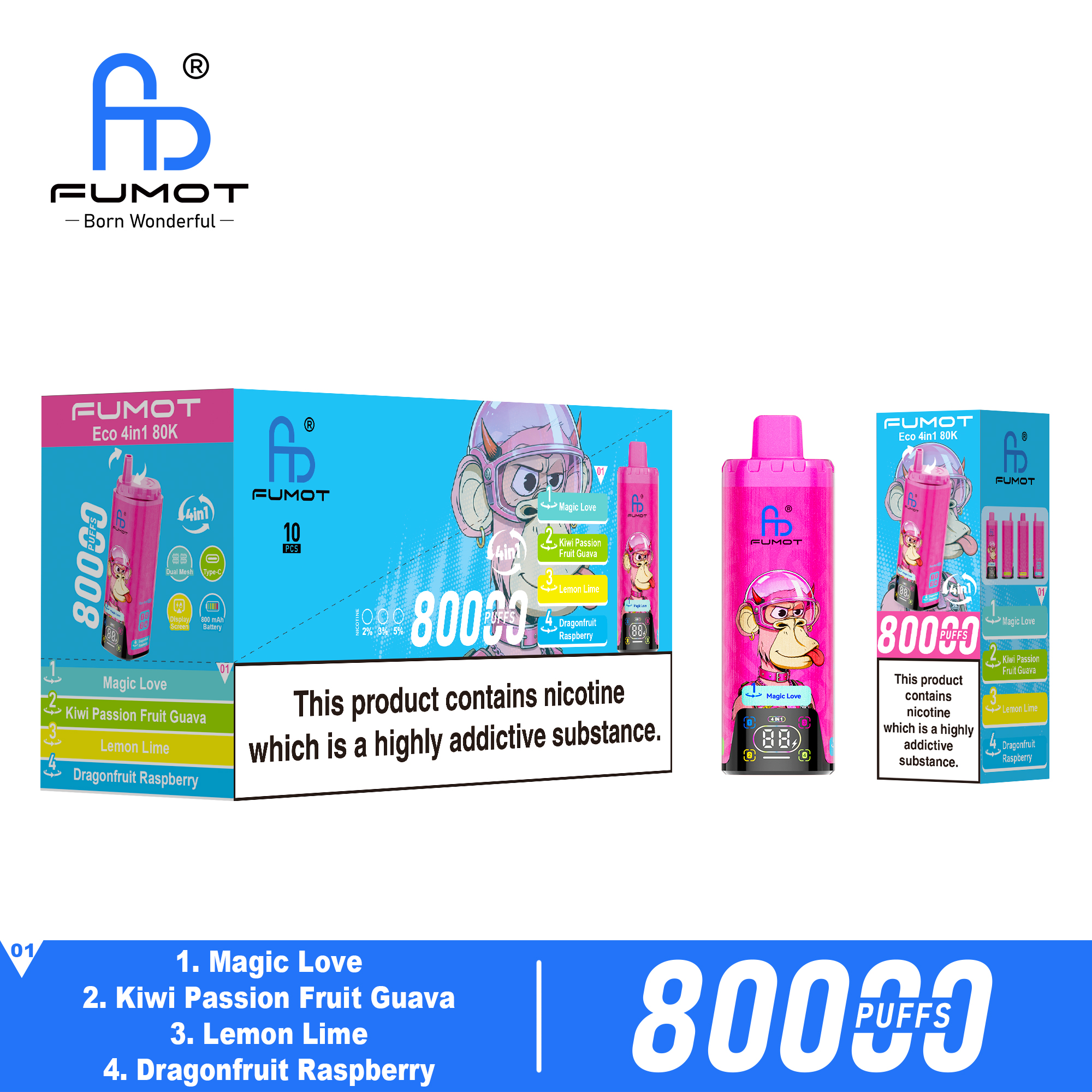 Fumot ECO 4in1 80K Magic Love & Kiwi Passion Fruit Guava & Dragonfruit Raspberry & Lemon Lime – Bild 3