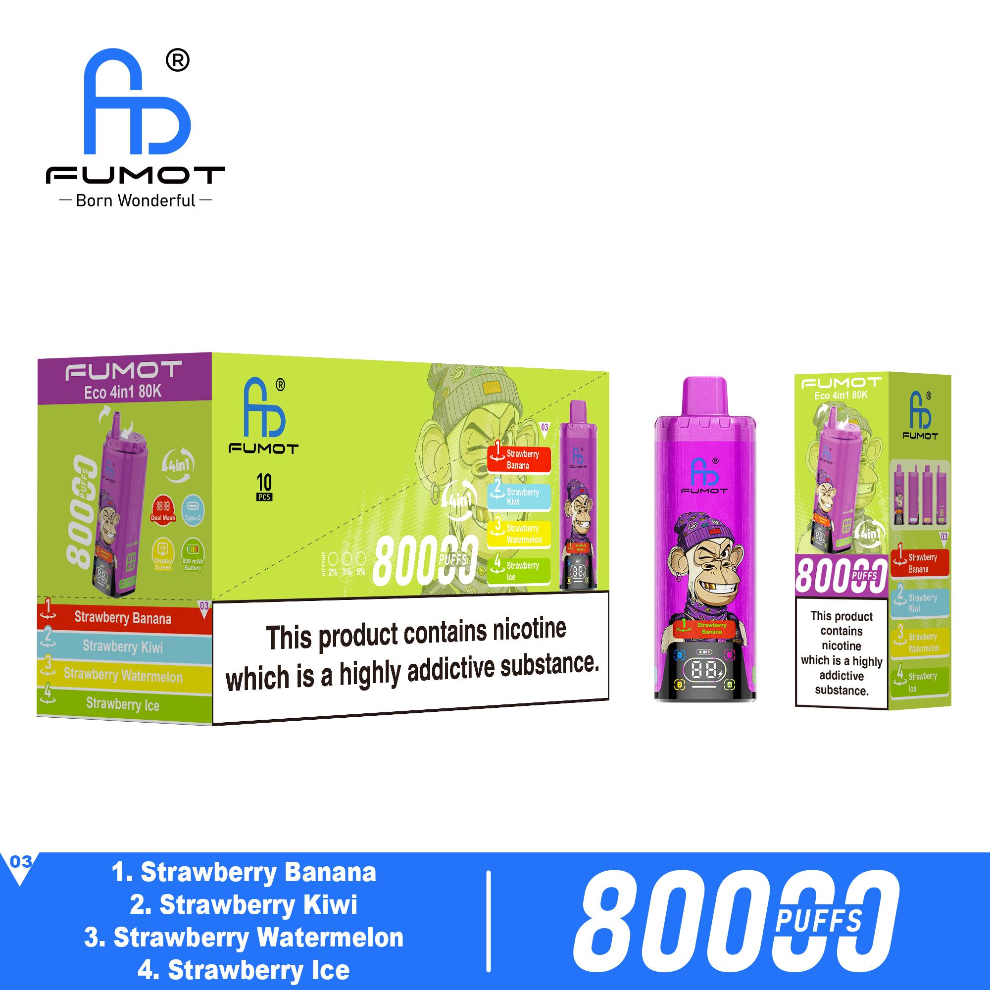 Fumot ECO 4in1 80K Strawberry Banana & Strawberry Kiwi & Strawberry Watermelon & Strawberry Ice – Bild 3