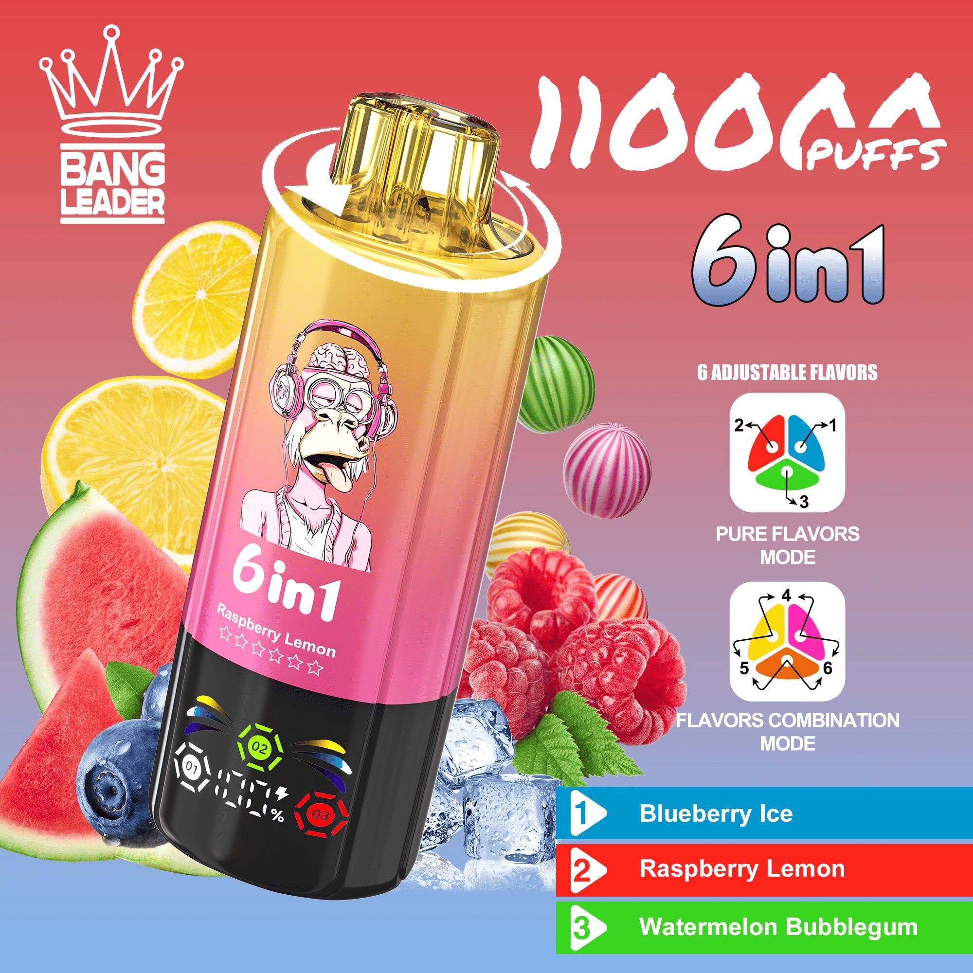 Bang Leader 110K Blueberry Ice & Raspberry Lemon & Watermelon Bubblegum