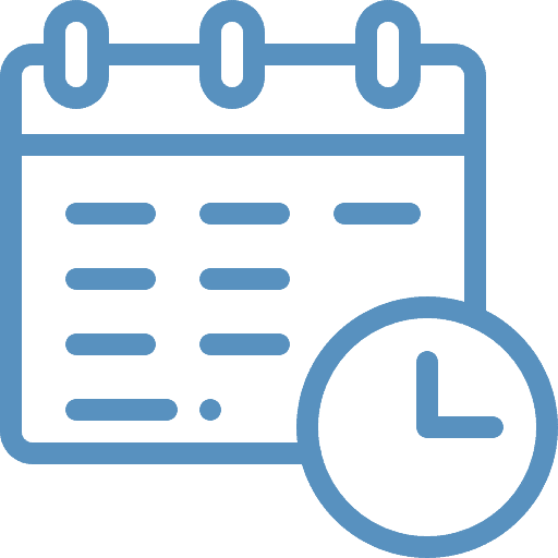 Meeting schedule calendar with clock icon for appointments and planning.