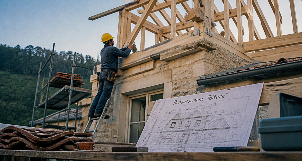 Rehausser toiture artisan ajuste charpente maison