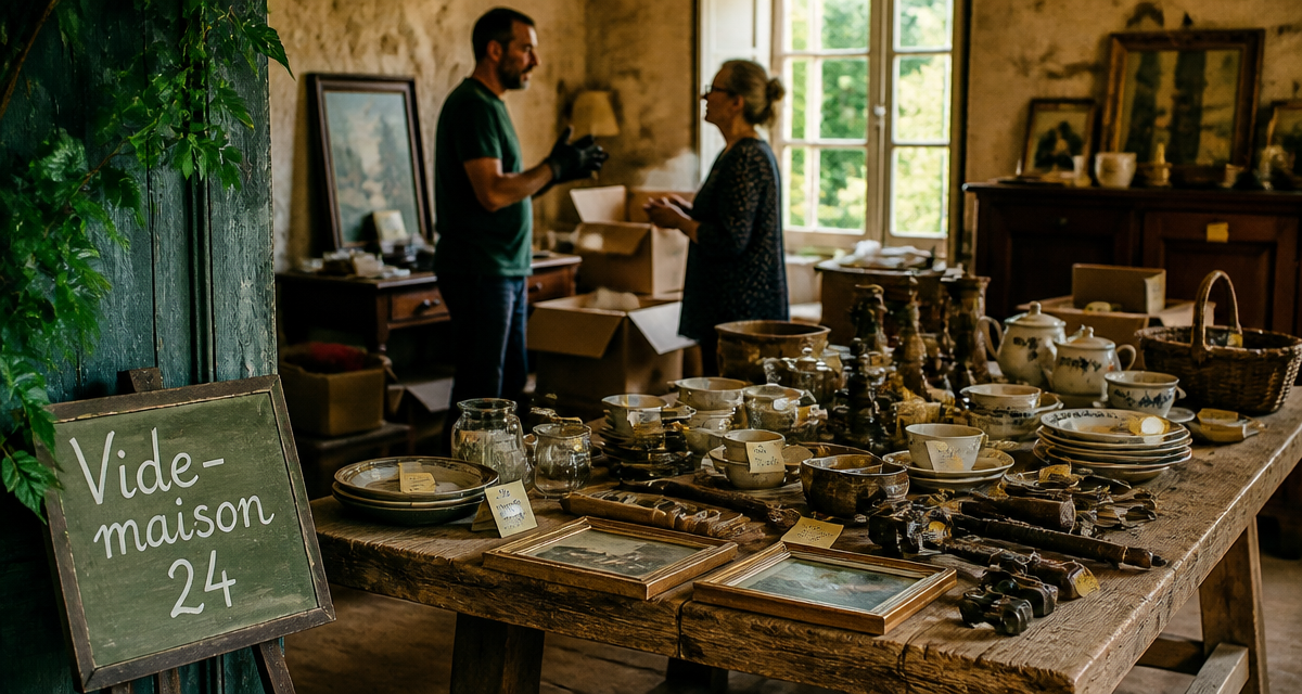 Vide maison 24 Dordogne table vaisselle ancienne