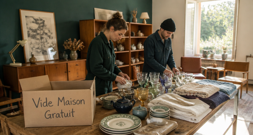 vide maison gratuit équipe trie objets salon