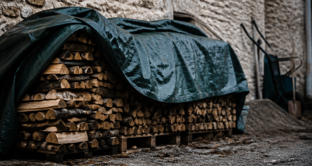bache pour bois sur buches
