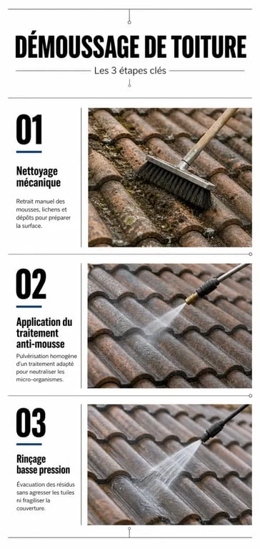 Étapes du démoussage de toiture : exemple devis démoussage toiture