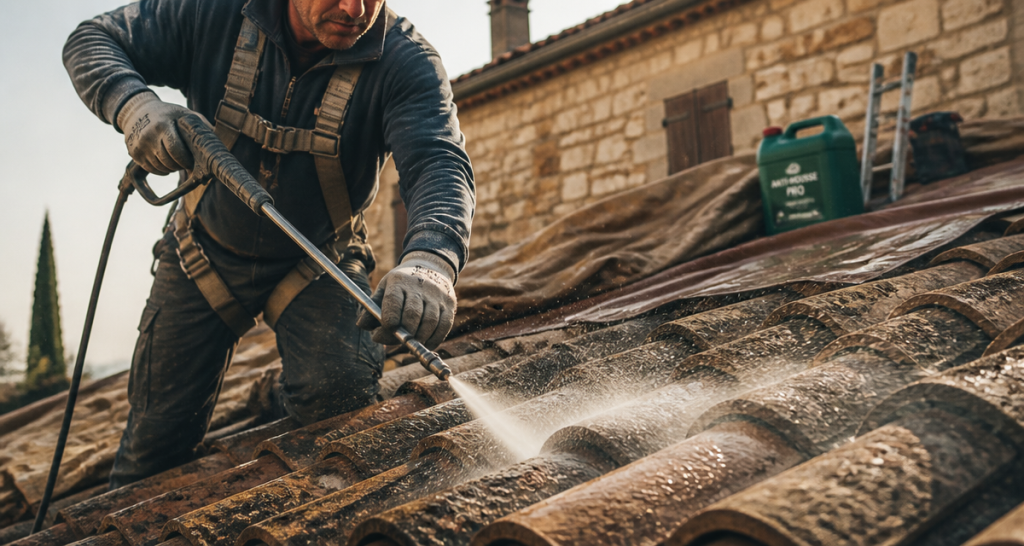 nettoyage toiture karcher sur tuiles anciennes