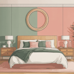Chambre vert sauge et rose illustration déco moderne