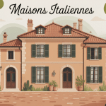 Illustration façade typique maisons italiennes ambiance chaleureuse
