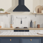 Cuisine rénovée, carrelage peint sur plan de travail