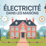 quand est arrivé l'électricité dans les maisons illustration stylisée transition passé présent