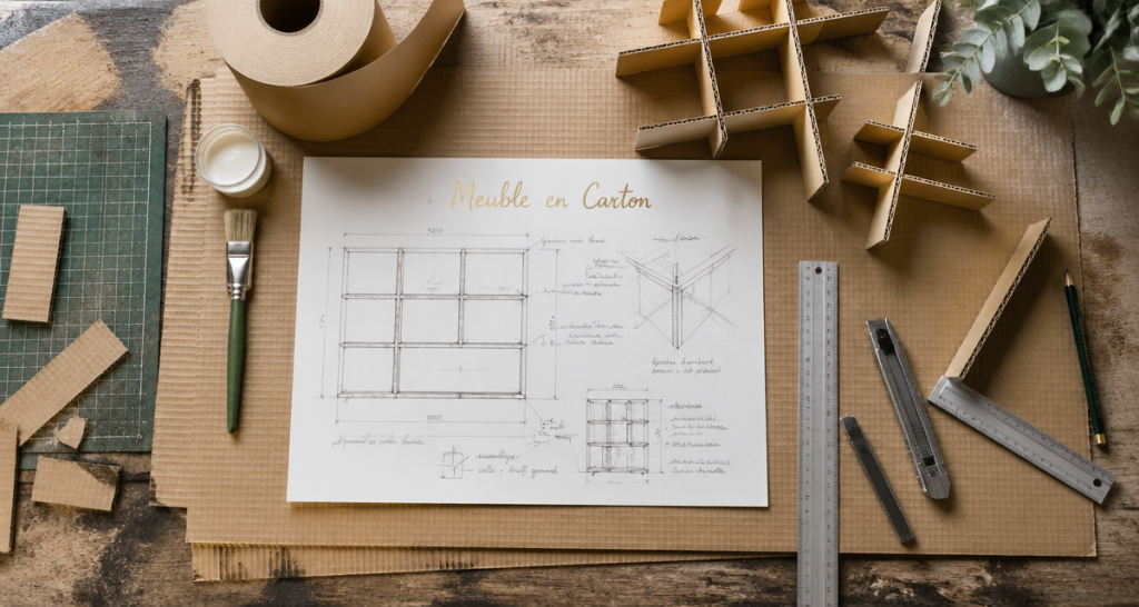 outils et plan de travail meuble en carton fabrication