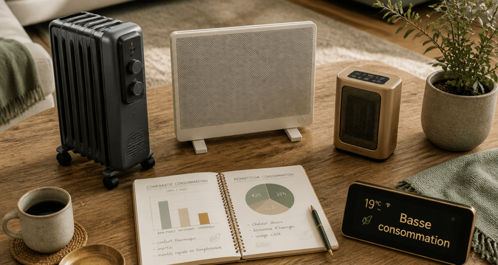 chauffage d'appoint basse consommation sur table, différents modèles