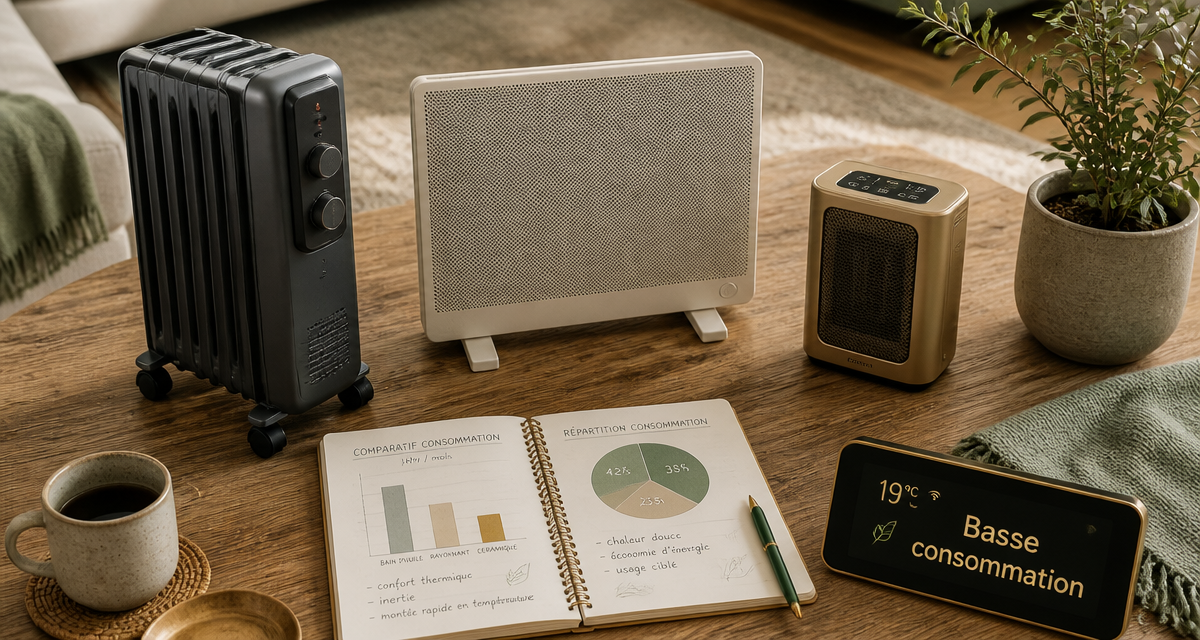 chauffage d'appoint basse consommation sur table, différents modèles