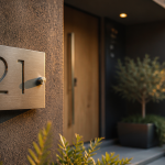 numero de maison design inox sur façade béton