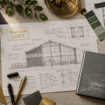 plan architecte hangar aménagé en maison loft industriel