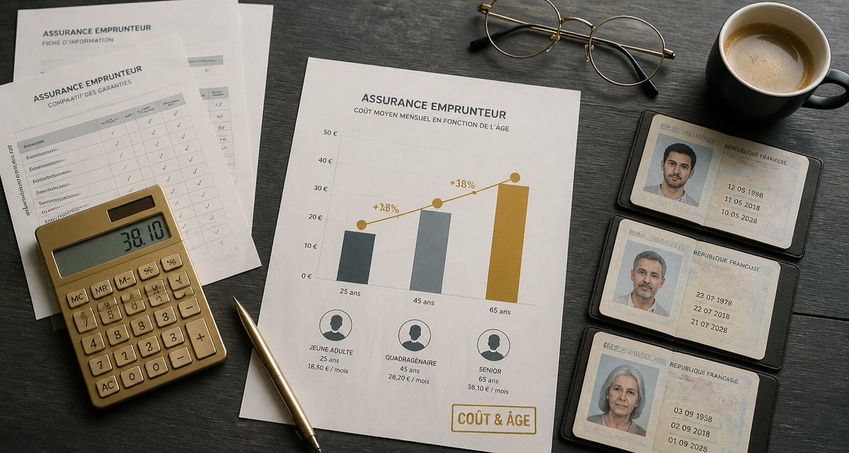 taux d'assurance pret immobilier en fonction de l'age sur table avec documents et graphique