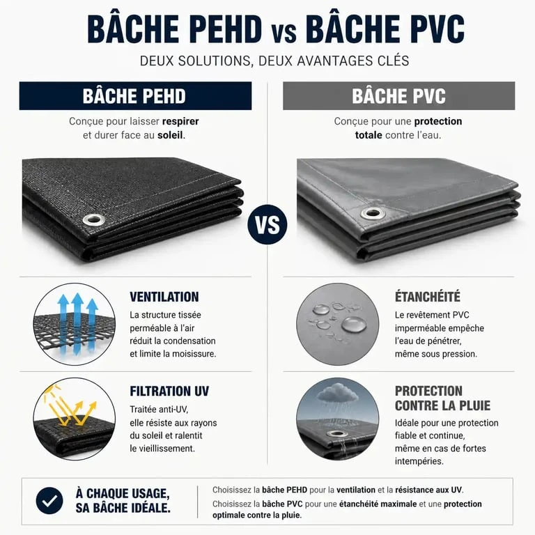 Comparatif des matières de bâches d'ombrage : PEHD vs PVC pour terrasse