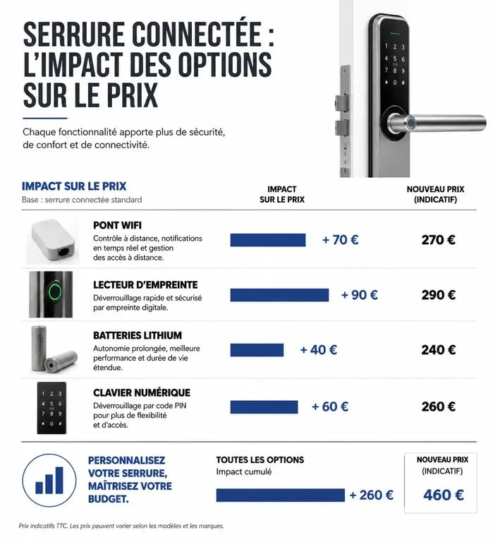 Infographie des coûts additionnels des options pour une serrure connectée